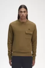 Fred Perry Pocket Detail Crew Neck Men’s Sweatshirts Brown | JBLYK6429