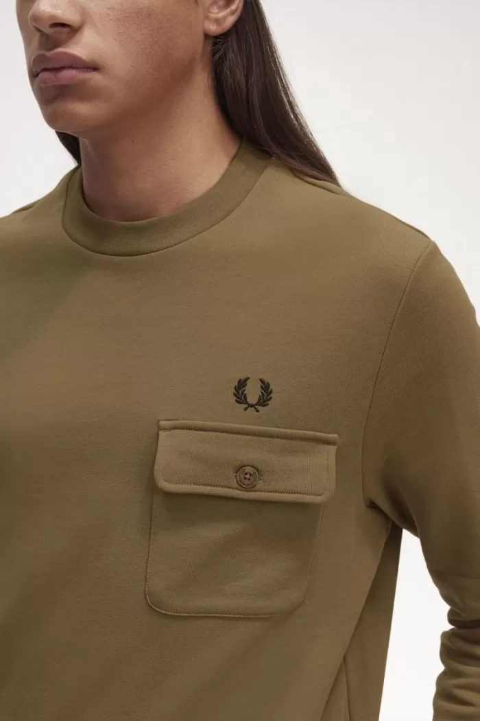 Fred Perry Pocket Detail Crew Neck Men’s Sweatshirts Brown | JBLYK6429