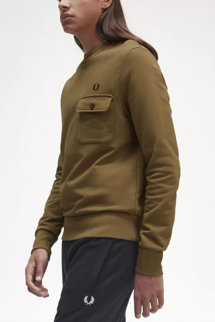 Fred Perry Pocket Detail Crew Neck Men’s Sweatshirts Brown | JBLYK6429