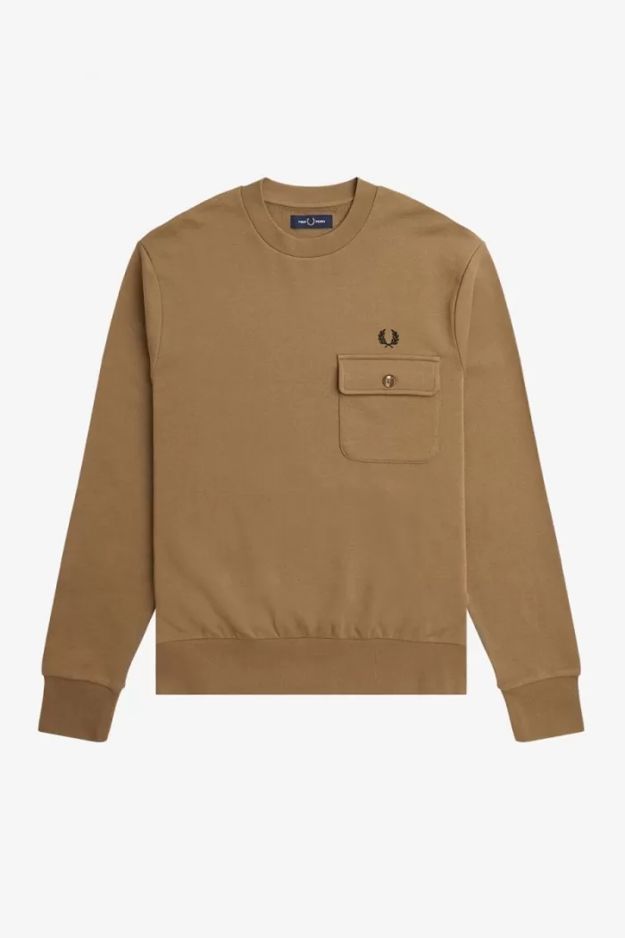 Fred Perry Pocket Detail Crew Neck Men’s Sweatshirts Brown | JBLYK6429