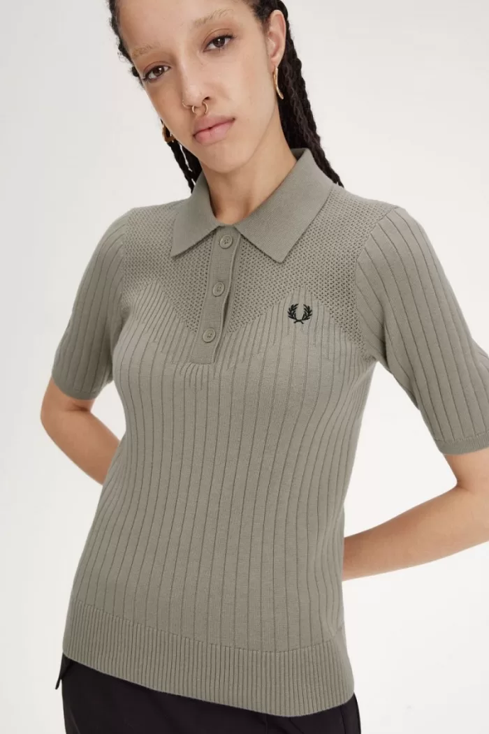 Fred Perry Pointelle Detail Knitted Women’s Shirt Warm Grey | NYRAM0125