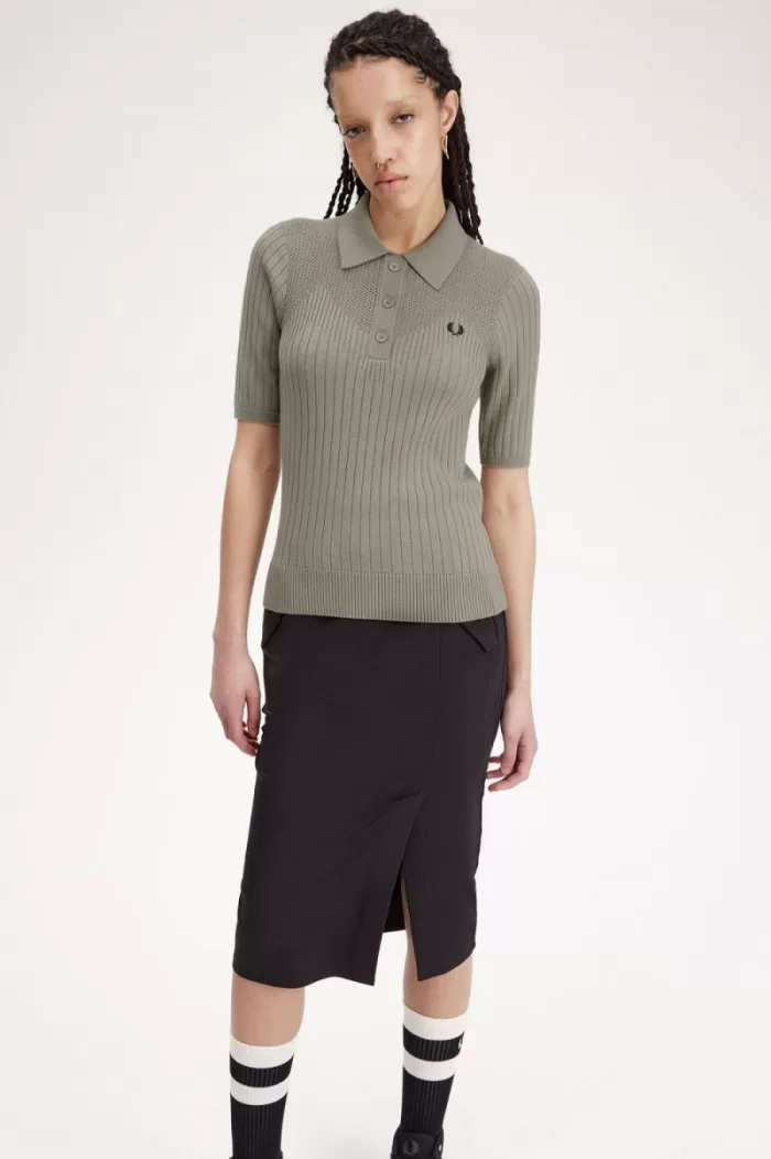 Fred Perry Pointelle Detail Knitted Women’s Shirt Warm Grey | NYRAM0125