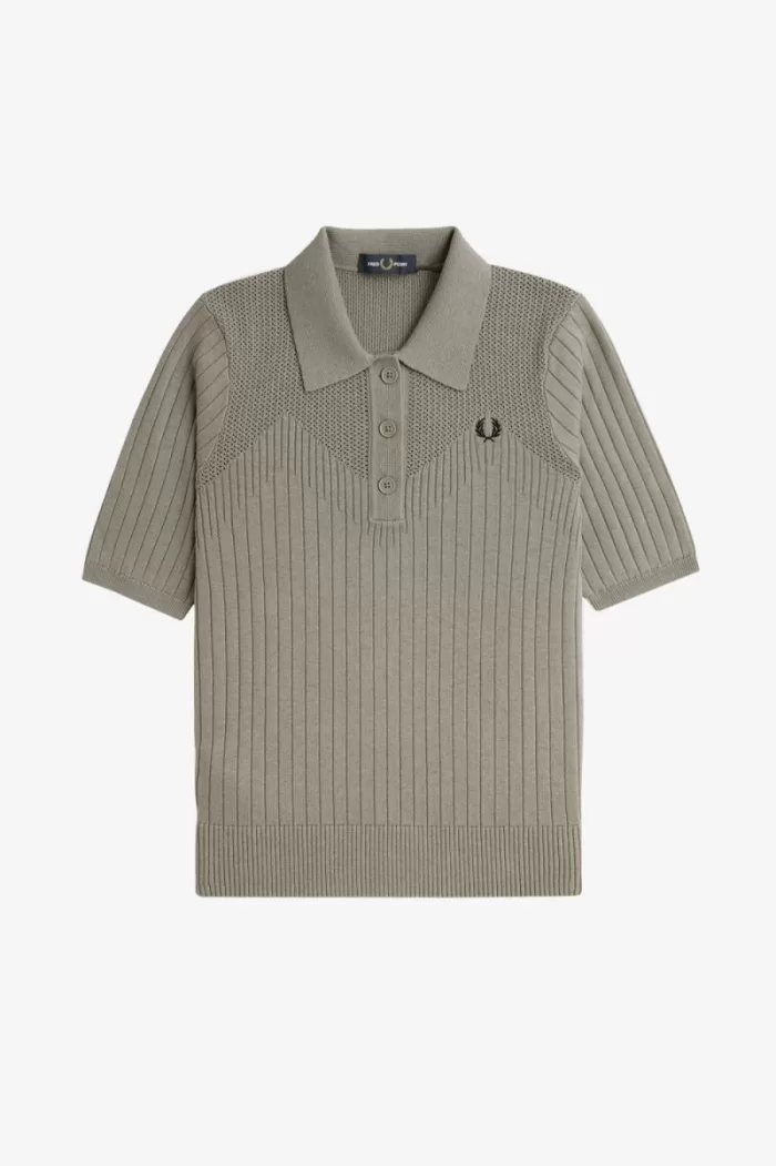 Fred Perry Pointelle Detail Knitted Women’s Shirt Warm Grey | NYRAM0125