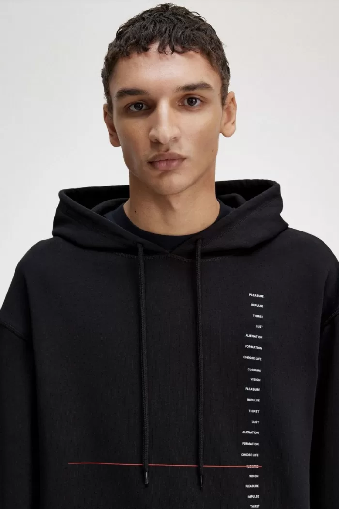 Fred Perry Printed Hooded Men’s Sweatshirts Black | KRETA3692