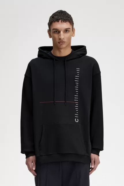 Fred Perry Printed Hooded Men’s Sweatshirts Black | KRETA3692