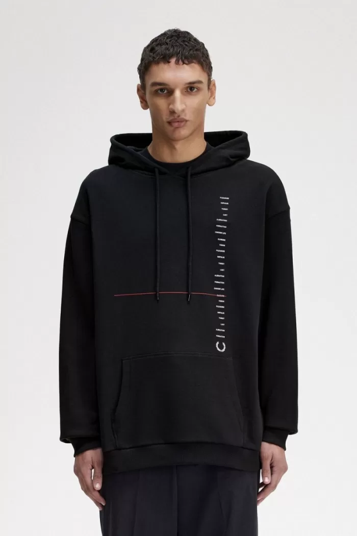 Fred Perry Printed Hooded Men’s Sweatshirts Black | KRETA3692