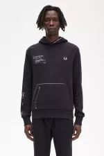 Fred Perry Printed Hooded Sweat Men’s Shirt Black | WNUJA9765