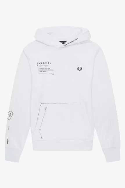 Fred Perry Printed Hooded Sweat Men’s Shirt White | BWFHS8035