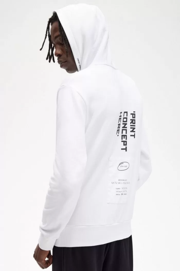 Fred Perry Printed Hooded Sweat Men’s Shirt White | BWFHS8035