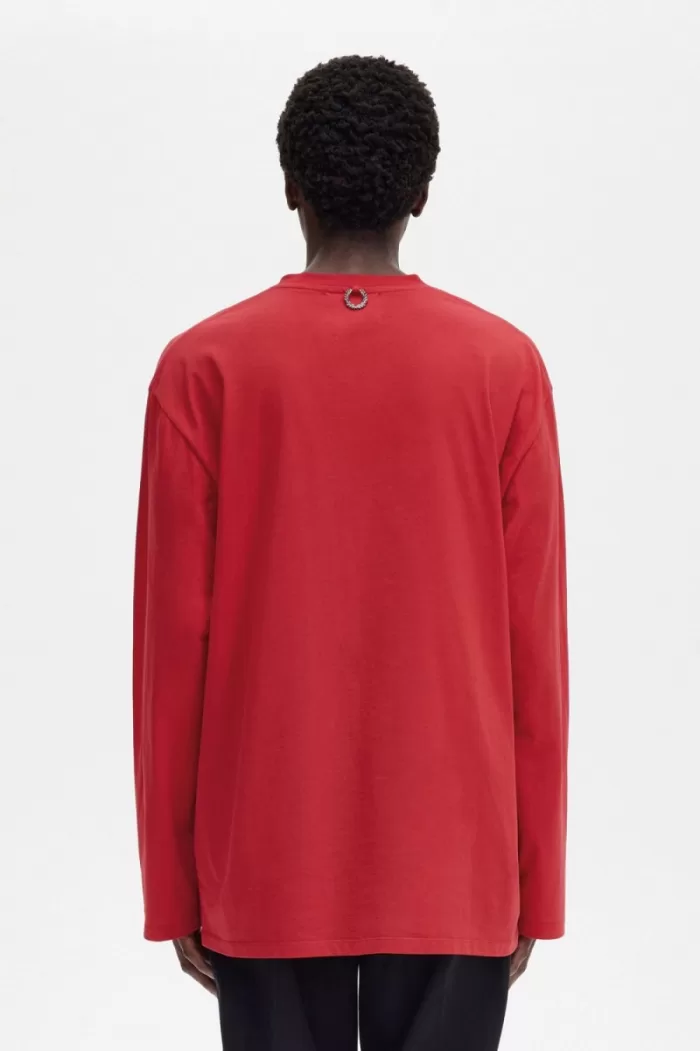 Fred Perry Printed Long Sleeve Men’s T-Shirt Red | QKNJW0578