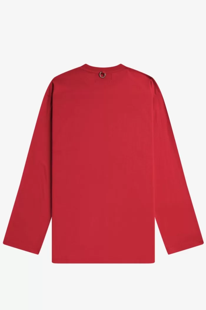 Fred Perry Printed Long Sleeve Men’s T-Shirt Red | QKNJW0578