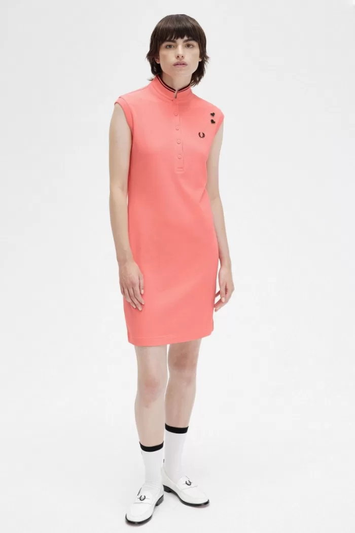 Fred Perry Printed Trim Piqué Women’s Dress Coral Heat | AVOGY0182