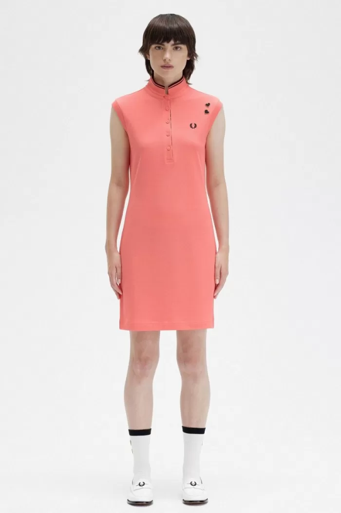 Fred Perry Printed Trim Piqué Women’s Dress Coral Heat | AVOGY0182