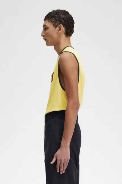 Fred Perry Printed Vest Men’s T-Shirt Dirty Lime | YGEFQ3620