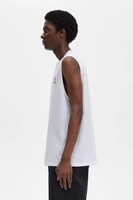 Fred Perry Printed Vest Men’s T-Shirt White | VIXQA3486