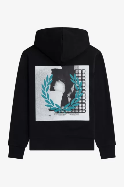 Fred Perry Rave Graphic Hooded Men’s Sweatshirts Black | QIJOY1745