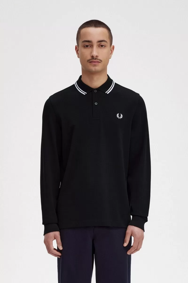 Fred Perry Rave Graphic Long Sleeve Mens Shirt Black PJIMT8027 - Fred Perry Rave Graphic Long Sleeve Men's Shirt Black | PJIMT8027