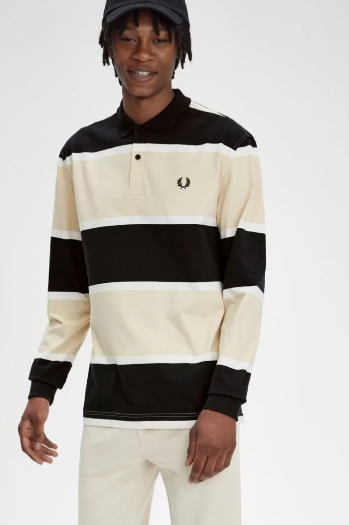 Fred Perry Relaxed Stripe Men’s Polo Shirt Oatmeal | EJYUS9208