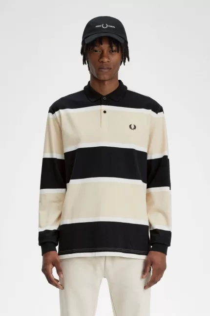 Fred Perry Relaxed Stripe Men’s Polo Shirt Oatmeal | EJYUS9208