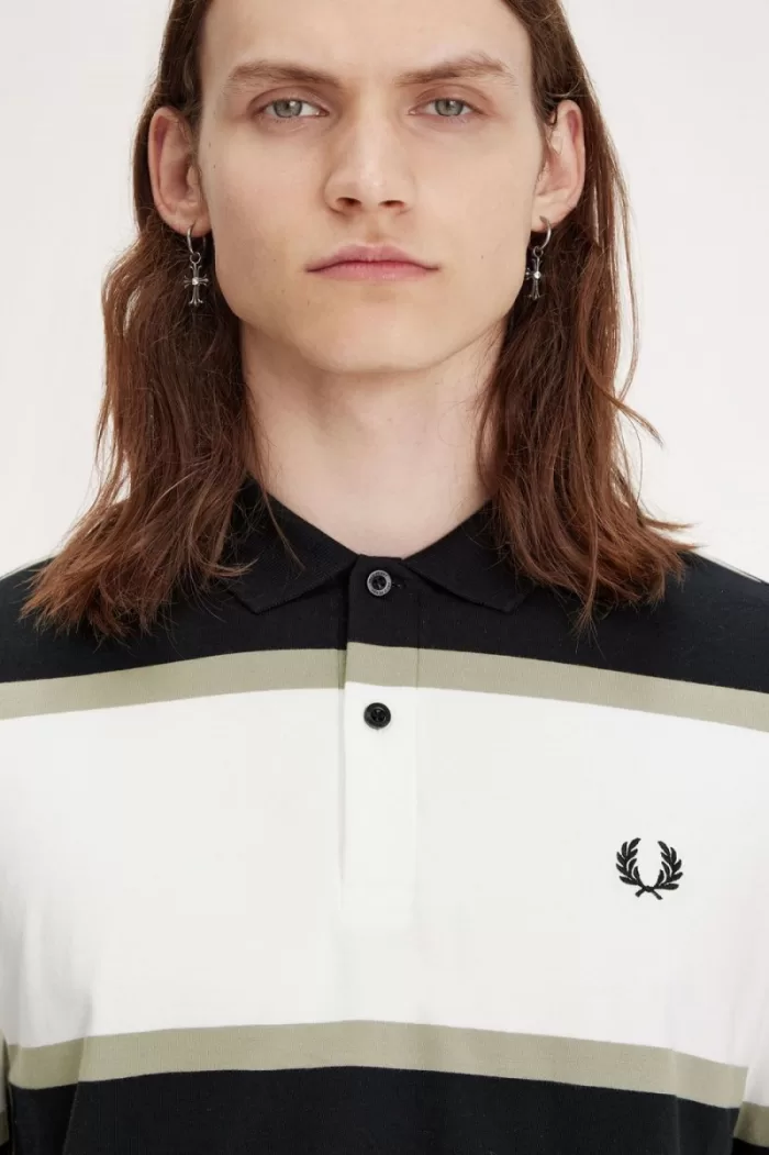 Fred Perry Relaxed Stripe Men’s Polo Shirt Snow White | BFGHY9528