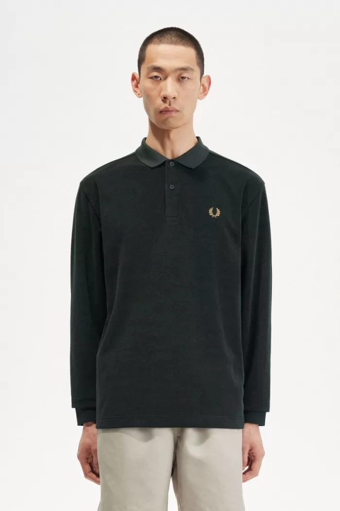 Fred Perry Relaxed Towelling Men’s Polo Shirt Night Green | ZBACQ2693