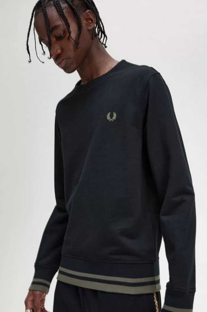 Fred Perry Rib Detail Men’s Sweatshirts Black | GSXJQ1362