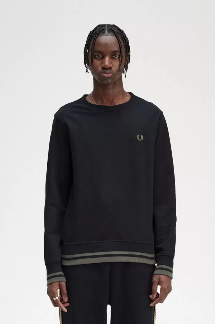 Fred Perry Rib Detail Men’s Sweatshirts Black | GSXJQ1362