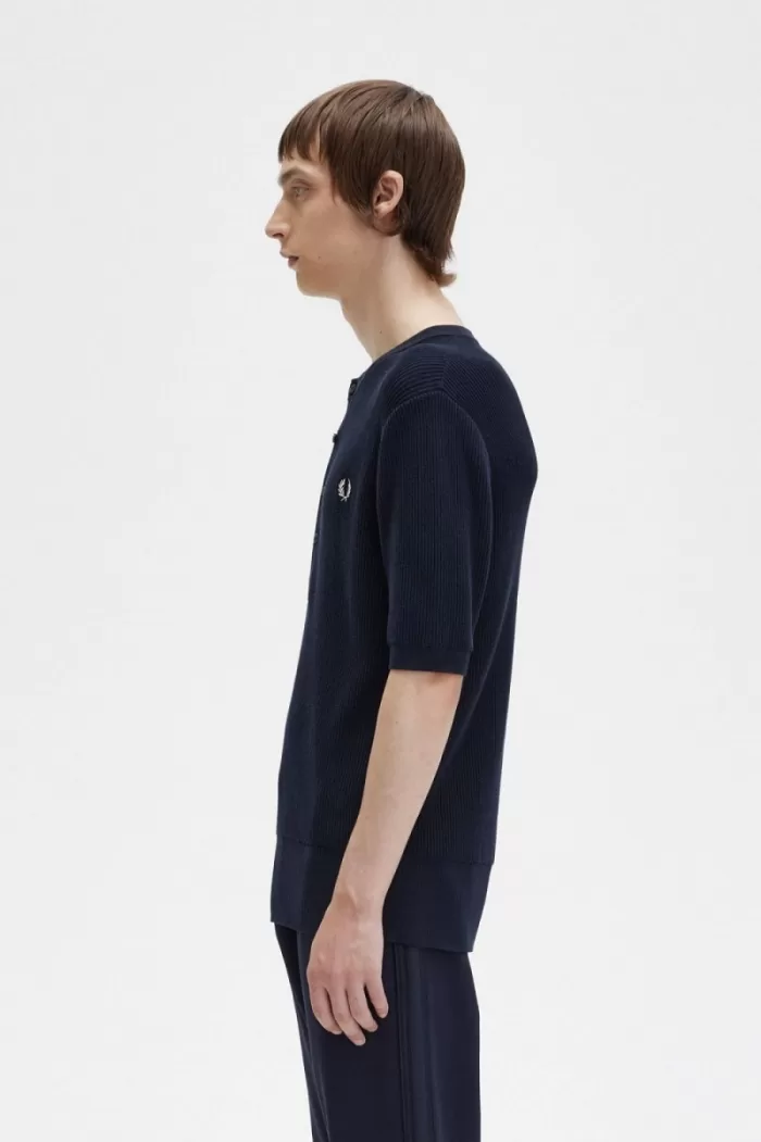 Fred Perry Ribbed Knitted Men’s Shirt Navy | KZTRW2435