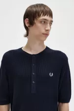 Fred Perry Ribbed Knitted Men’s Shirt Navy | KZTRW2435