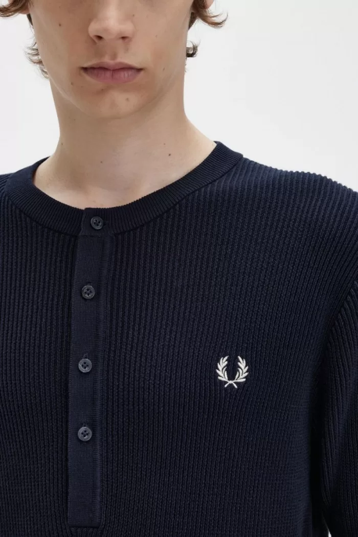 Fred Perry Ribbed Knitted Men’s Shirt Navy | KZTRW2435