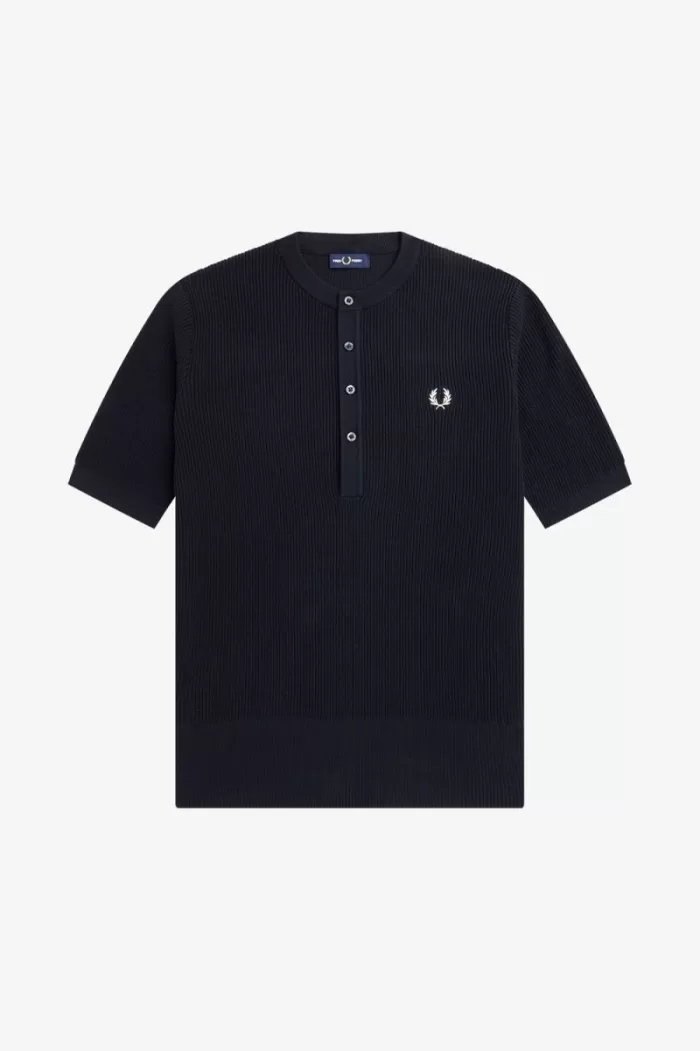 Fred Perry Ribbed Knitted Men’s Shirt Navy | KZTRW2435