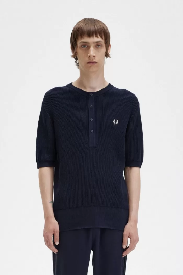 Fred Perry Ribbed Knitted Men’s Shirt Navy | KZTRW2435