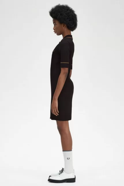 Fred Perry Ribbed Knitted Shirt Women’s Dress Black | GFDRW9486