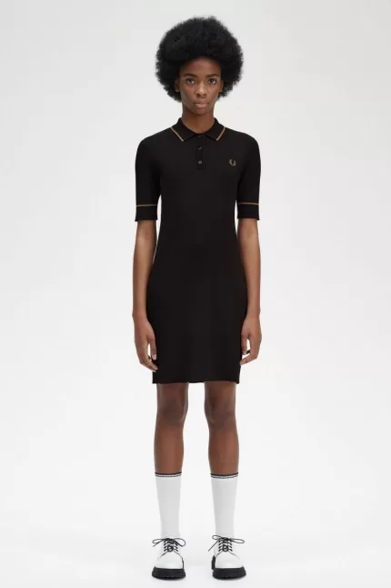 Fred Perry Ribbed Knitted Shirt Women’s Dress Black | GFDRW9486