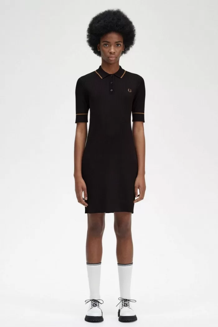 Fred Perry Ribbed Knitted Shirt Women’s Dress Black | GFDRW9486