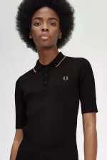 Fred Perry Ribbed Knitted Women’s Shirt Black | HIAPG5168