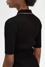 Fred Perry Ribbed Knitted Women’s Shirt Black | HIAPG5168