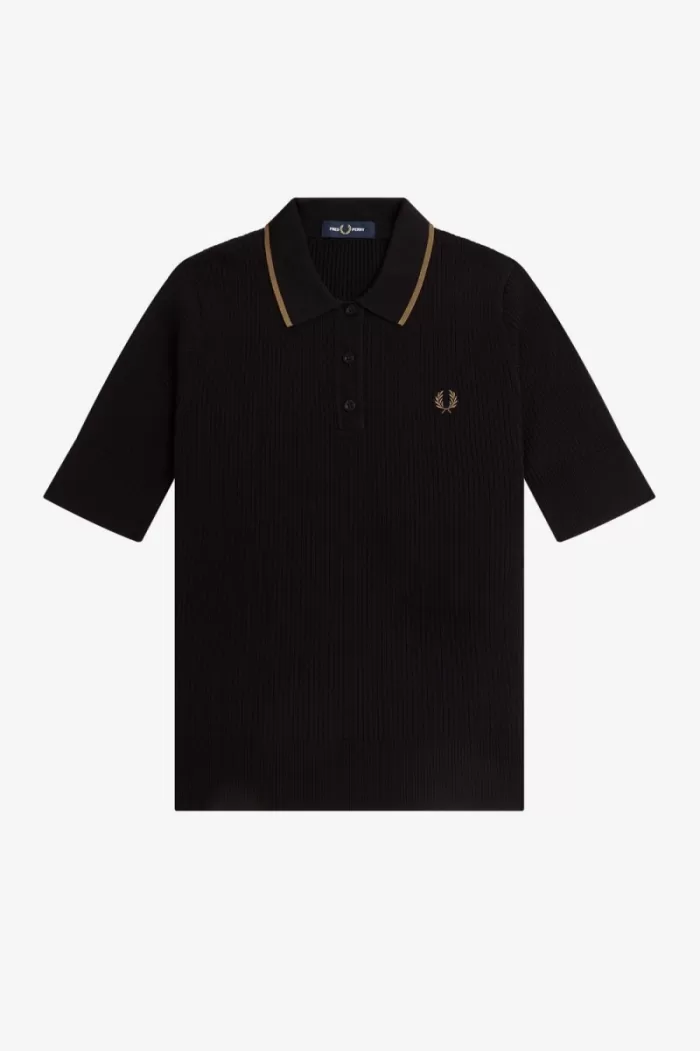 Fred Perry Ribbed Knitted Women’s Shirt Black | HIAPG5168