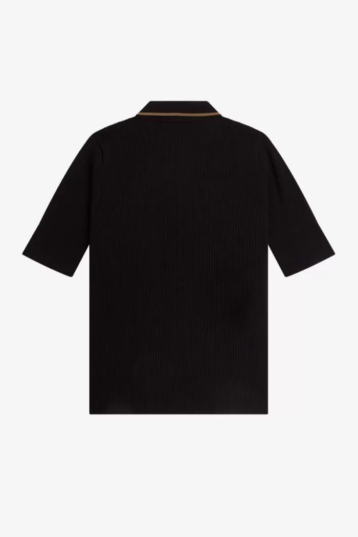 Fred Perry Ribbed Knitted Women’s Shirt Black | HIAPG5168