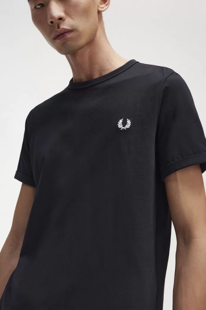 Fred Perry Ringer Men’s T-Shirt Black | ATEPI6359