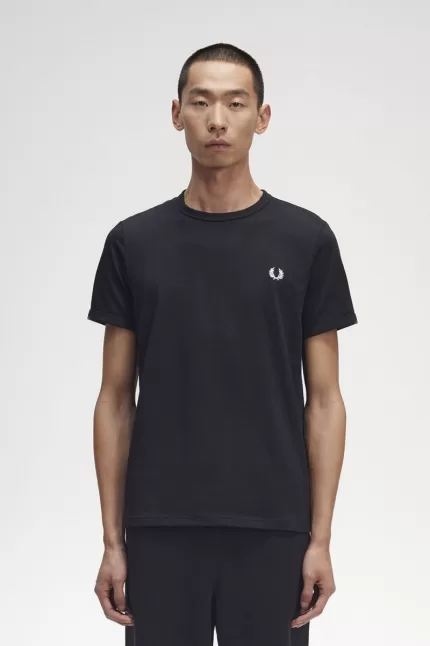 Fred Perry Ringer Men’s T-Shirt Black | ATEPI6359