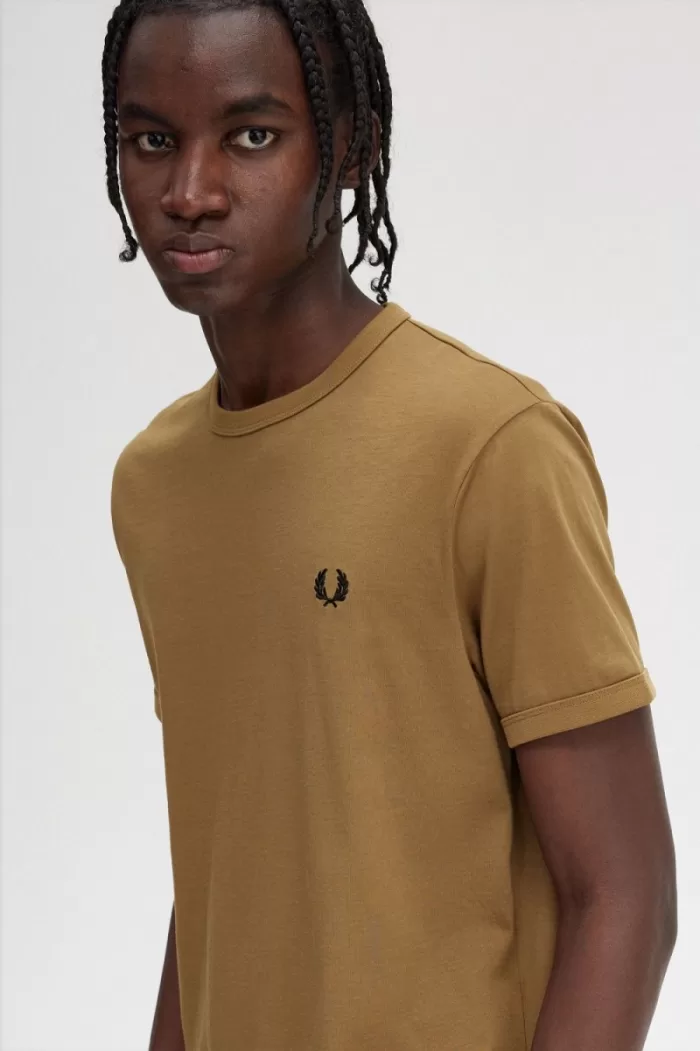 Fred Perry Ringer Men’s T-Shirt Brown | VJNGA2318