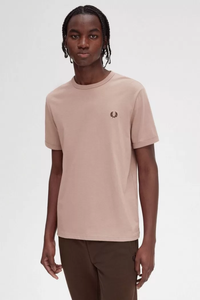 Fred Perry Ringer Men’s T-Shirt Dark Pink | XSRBH4380