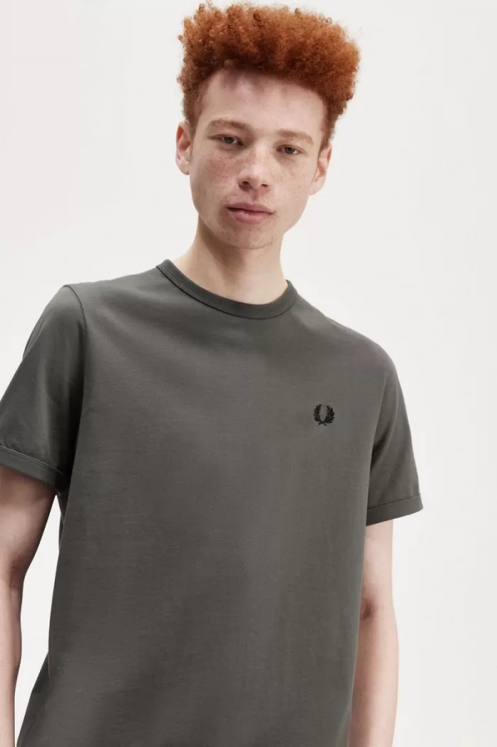 Fred Perry Ringer Men’s T-Shirt Field Green | IHMKB0123