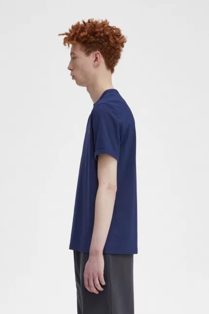 Fred Perry Ringer Men’s T-Shirt French Navy Snow White | JPBQG0257