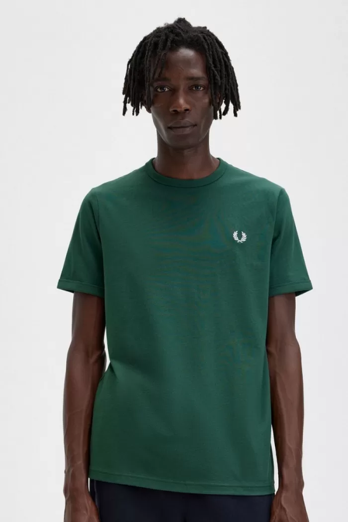 Fred Perry Ringer Men’s T-Shirt Ivy Green | MWXLH2986