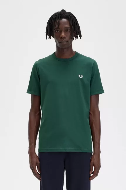 Fred Perry Ringer Men’s T-Shirt Ivy Green | MWXLH2986