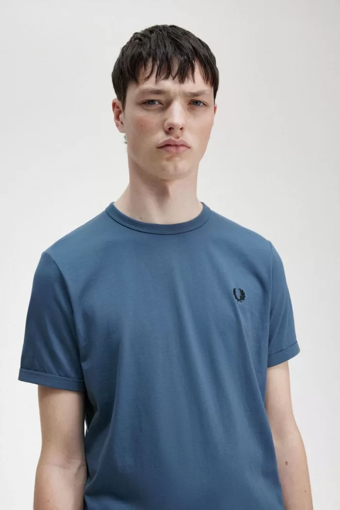 Fred Perry Ringer Men’s T-Shirt Midnight Blue | DRSGZ4152