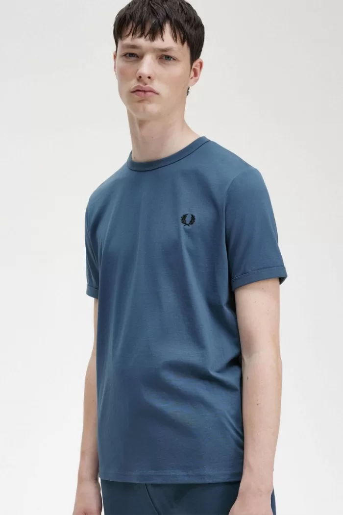 Fred Perry Ringer Men’s T-Shirt Midnight Blue | DRSGZ4152