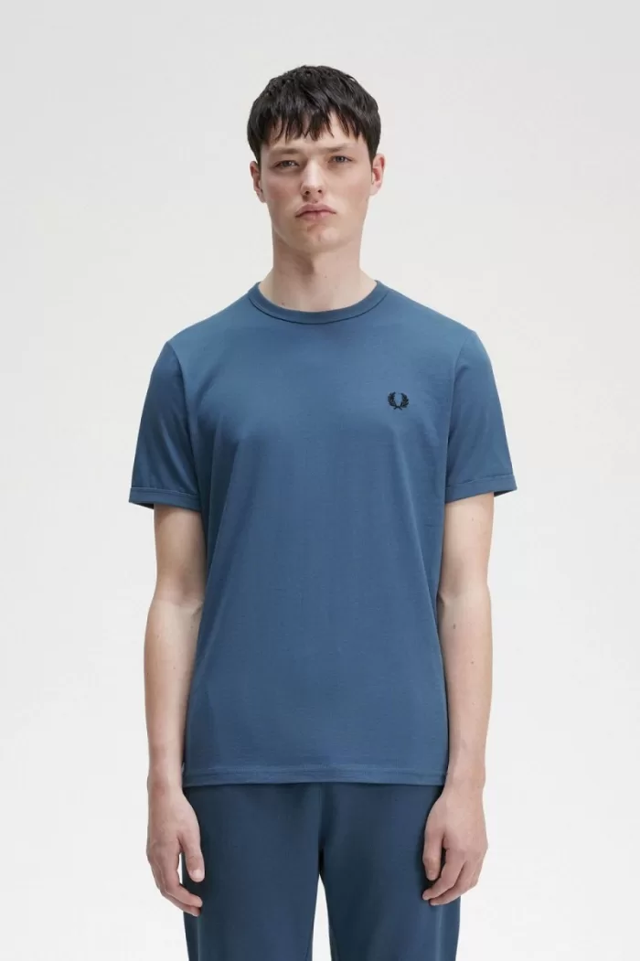 Fred Perry Ringer Men’s T-Shirt Midnight Blue | DRSGZ4152